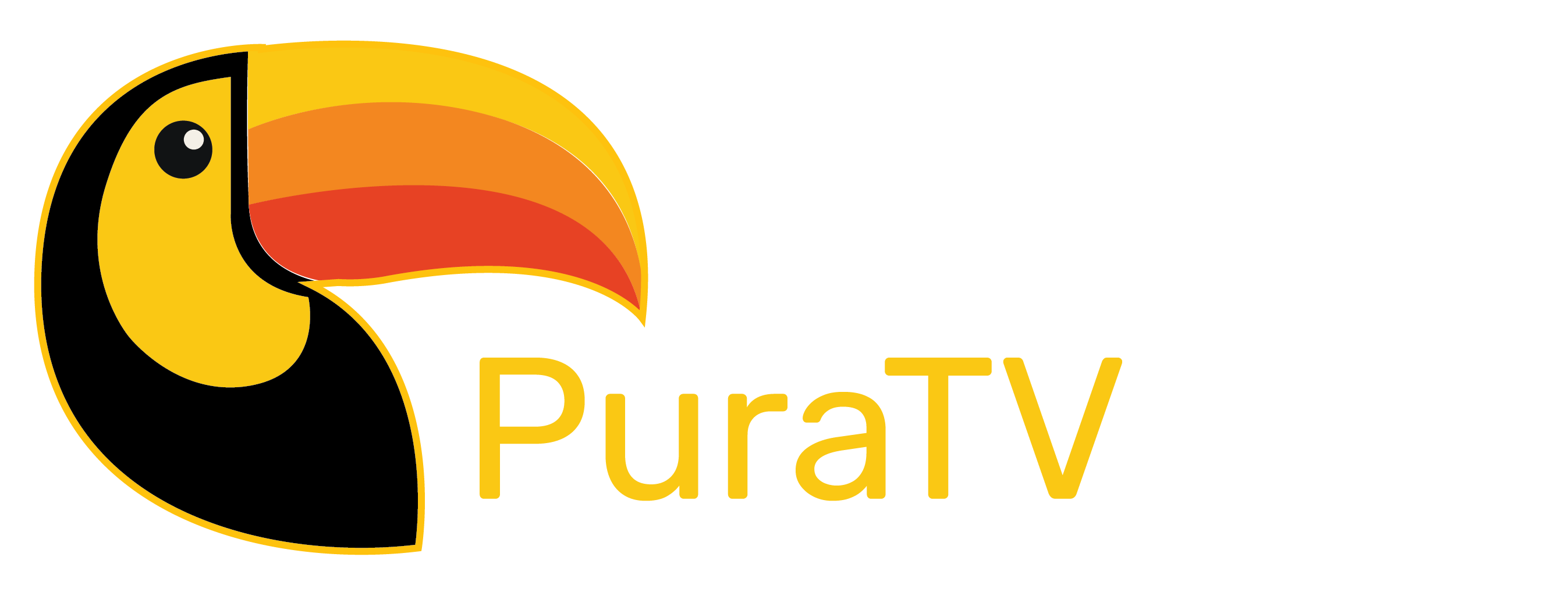 Logo de PuraTV.digital con un tucán estilizado y colores amarillo, naranja y rojo en el pico, acompañado del nombre PuraTV.digital