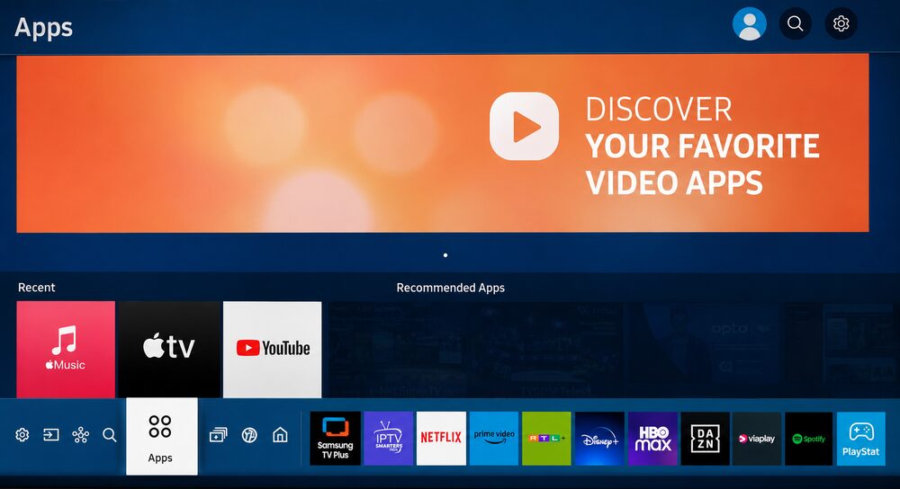 Pantalla principal de la Smart TV con la opción «Apps» resaltada